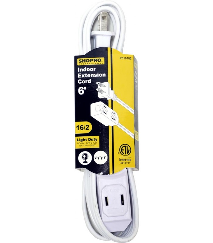 SHOPRO 6 16/2 SPT-2 3-Outlet Indoor Extension Cord - White